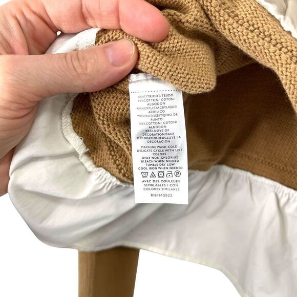 Loft Poplin Layered Mixed Media Sweater Size S neutral tan white - Picture 10 of 11